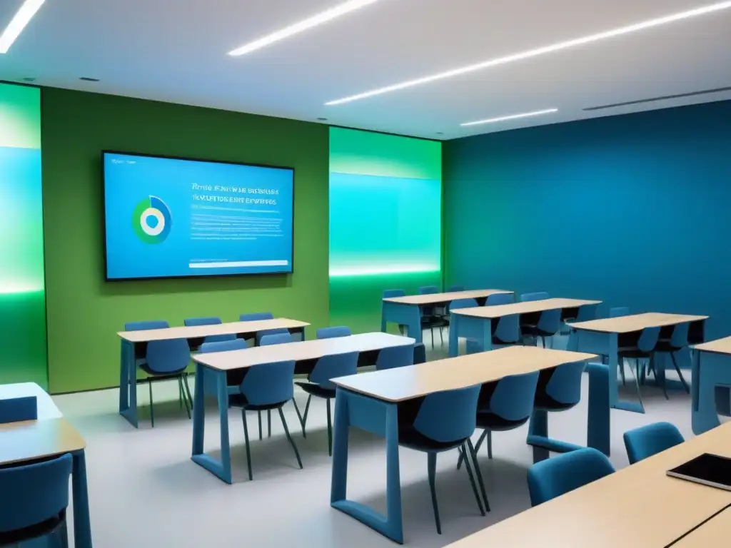 Salón de clases futurista en Uruguay, educación transformación digital, hologramas y colaboración en ambiente innovador