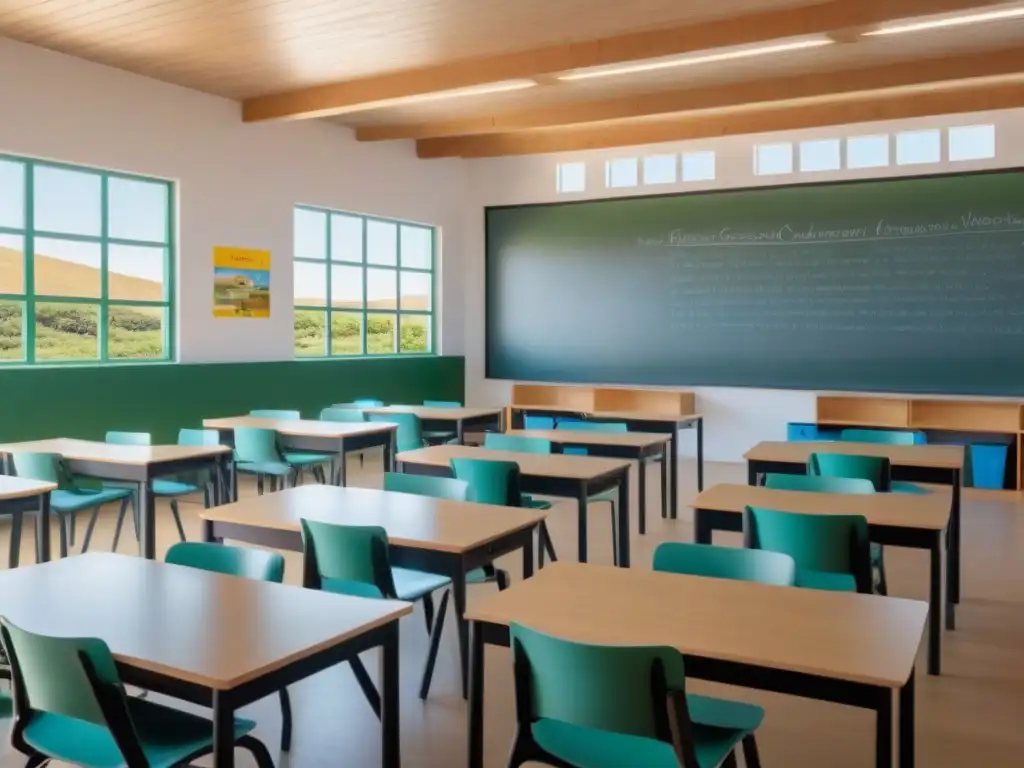 Salón de clases minimalista en Uruguay con reformas educativas para potenciar la calidad del aprendizaje