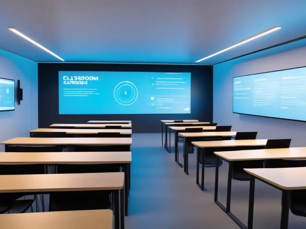 Salón futurista en Uruguay con Realidad Aumentada en educación, tecnología de vanguardia y estudiantes colaborativos