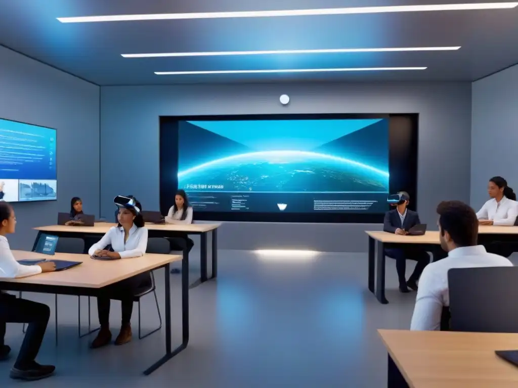 Salón futurista en Uruguay con tecnologías educativas de vanguardia: hologramas interactivos, asistentes virtuales y realidad virtual