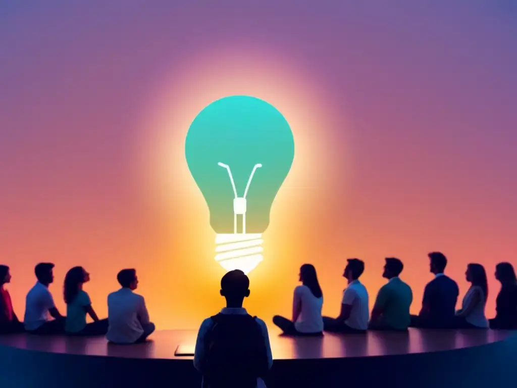 Ilustración serena de un tutor iluminando mentes en elearning, destacando la importancia del tutor en elearning