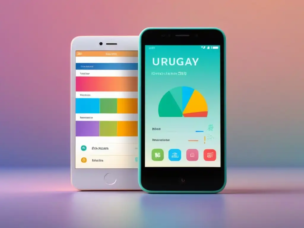 Un smartphone moderno con una app educativa vibrante, simbolizando el aprendizaje móvil en Uruguay