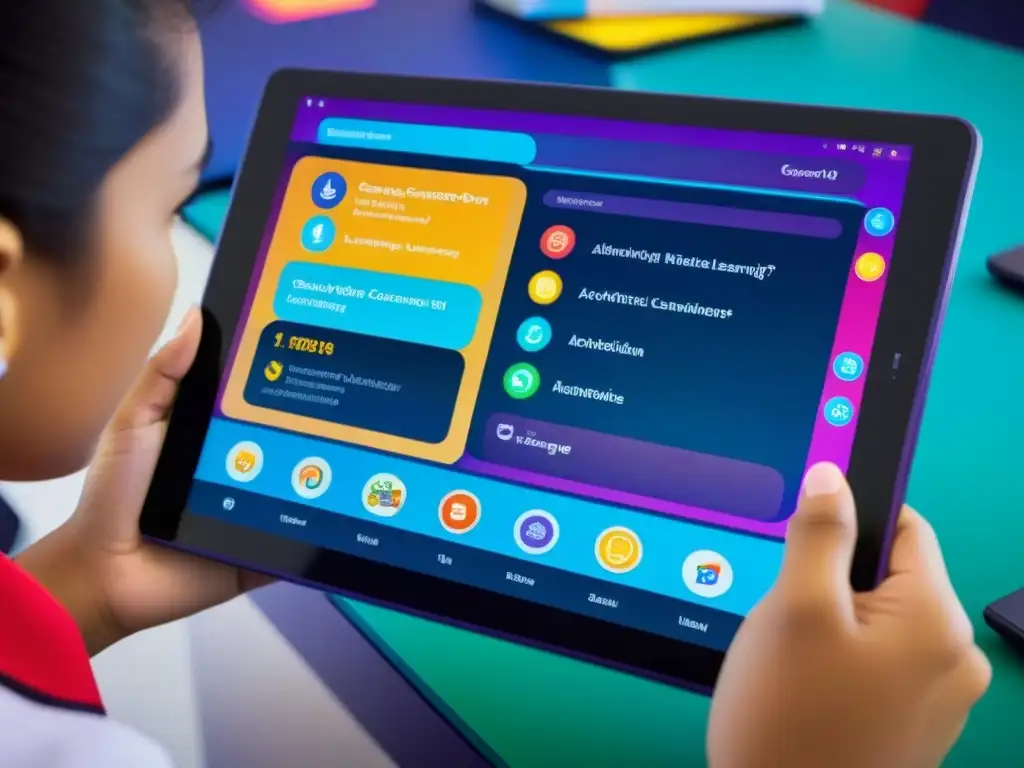 Tableta digital con app de aprendizaje de idiomas gamificada