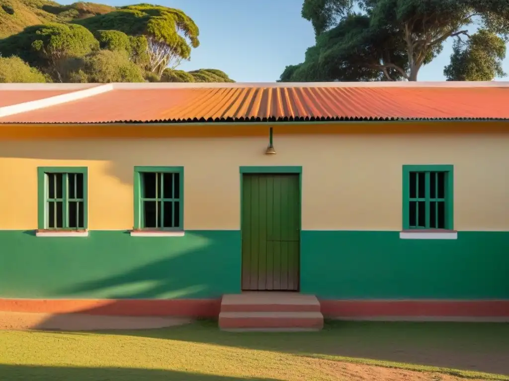 Escuela rural en Uruguay al atardecer: educación y serenidad Un tranquilo atardecer en una escuela rural en Uruguay resalta la importancia de la educación en el sector rural