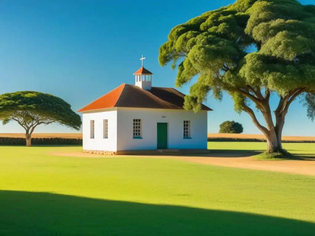 Un tranquilo paisaje rural en Uruguay, resaltando la importancia de la capacitación de maestros rurales en habilidades comunicativas