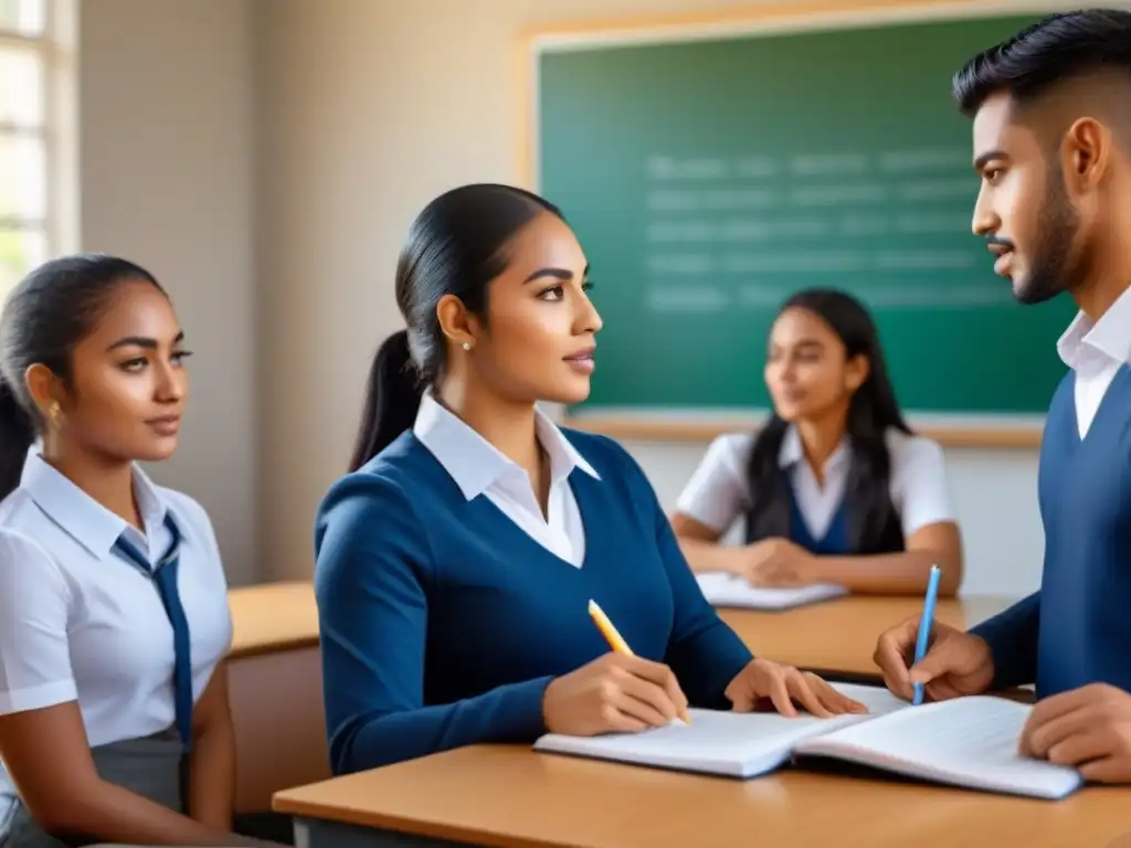 Unidad y diversidad: estudiantes colaboran en actividad de aprendizaje lingüístico en un aula de Uruguay
