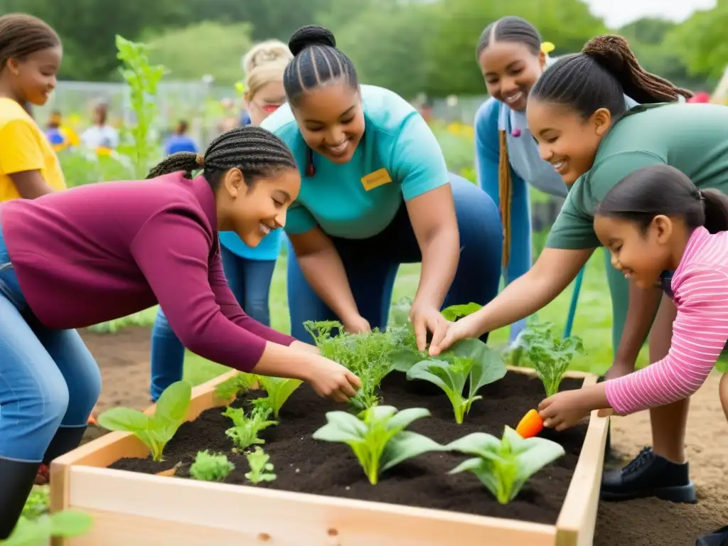 Unidos en el jardín comunitario, estudiantes de todas las edades y etnias colaboran en un proyecto educativo transformando comunidades en Uruguay