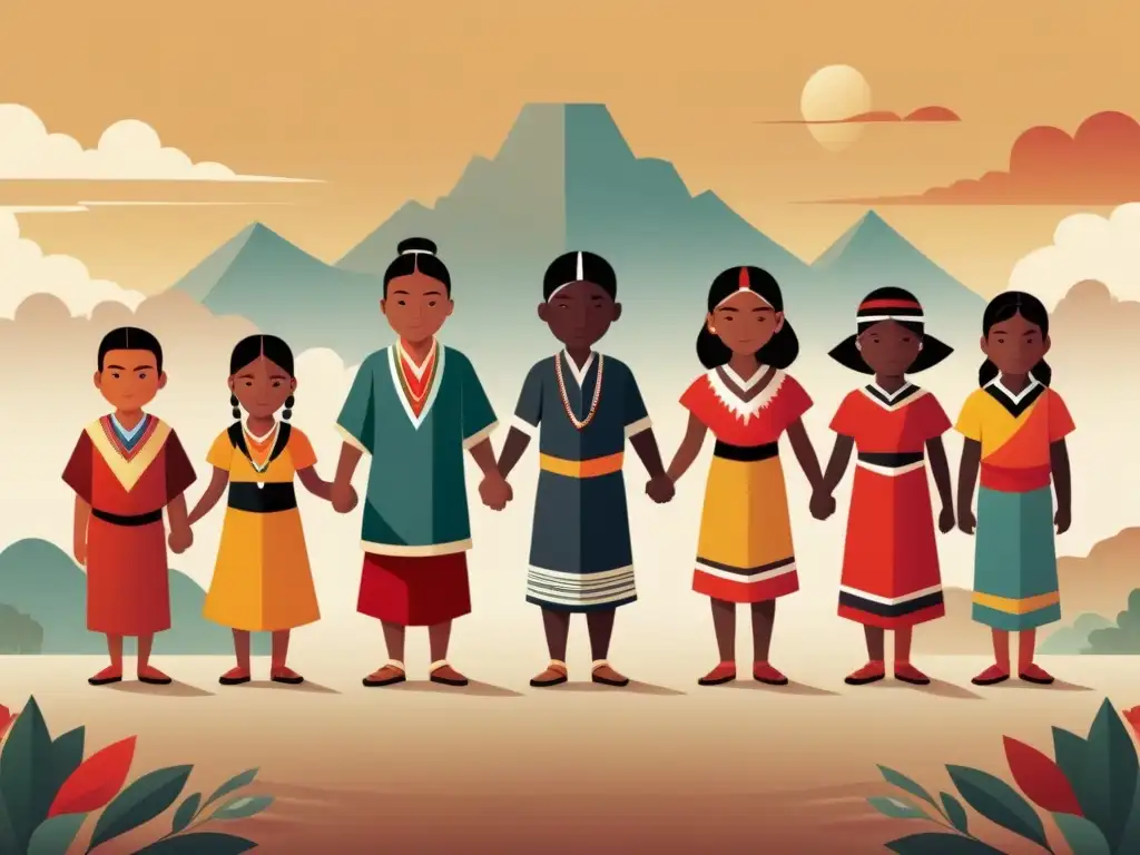 Unidos en identidad cultural: niños indígenas de diversas tribus del mundo, en paisaje educativo y cultural