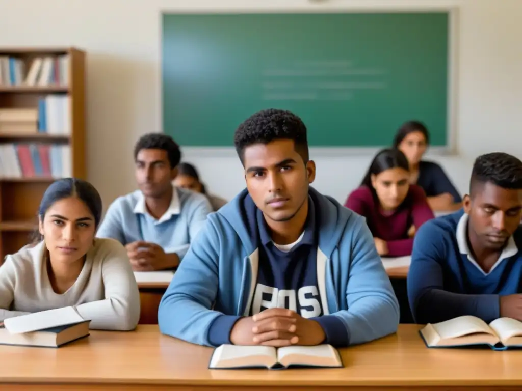 Unidos en la integración: jóvenes refugiados y migrantes estudian juntos en la universidad en Uruguay, reflejando determinación y unidad