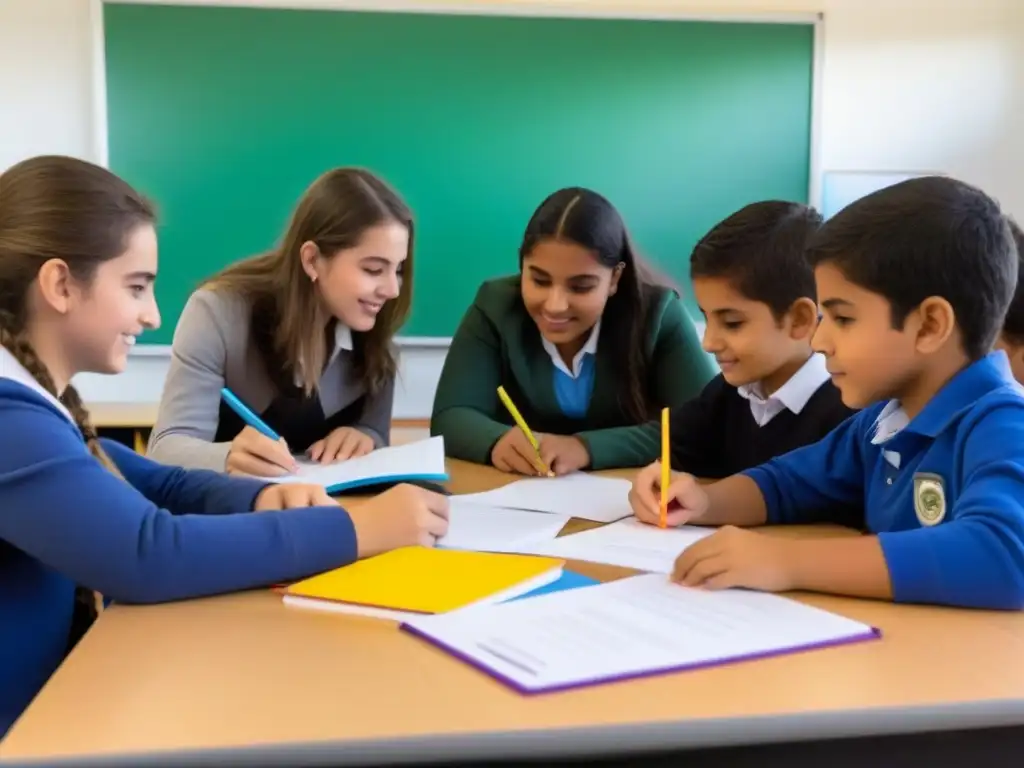 Vibrante aprendizaje basado en proyectos en Uruguay: estudiantes colaborando en aula creativa