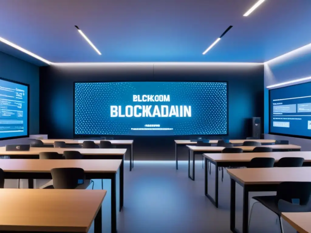 Vibrante aula en Uruguay con tecnología blockchain y herramientas educativas futuristas