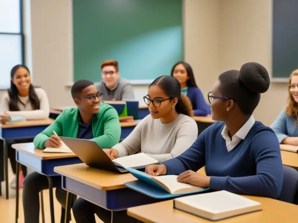 Vibrante debate de estudiantes diversos en aula