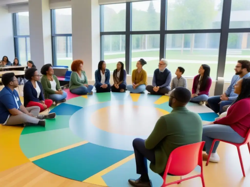 Vibrante discusión en aula inclusiva con diversidad de estudiantes