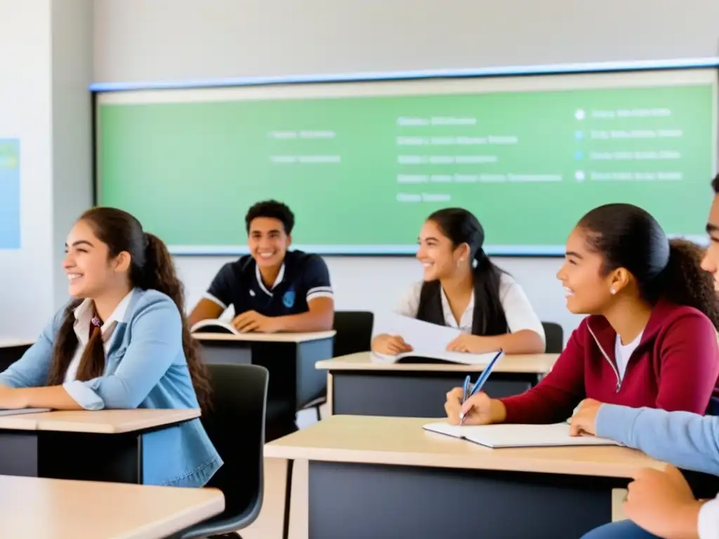 Vibrante discusión entre estudiantes uruguayos en aula moderna