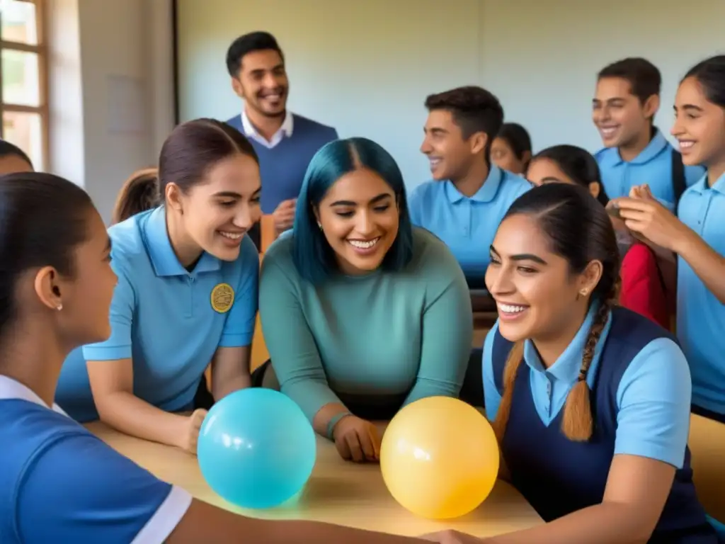 Vibrante escena de estudiantes diversos en un aula inclusiva de Uruguay