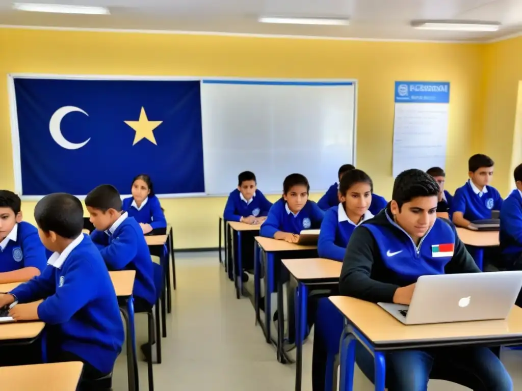 Vibrante aula uruguaya con estudiantes usando Edmodo en educación en Uruguay