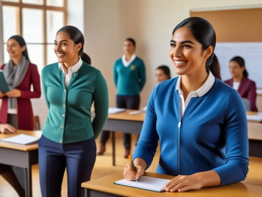 Vibrante interacción entre estudiantes y profesor en actividad TPR en escuelas uruguayas