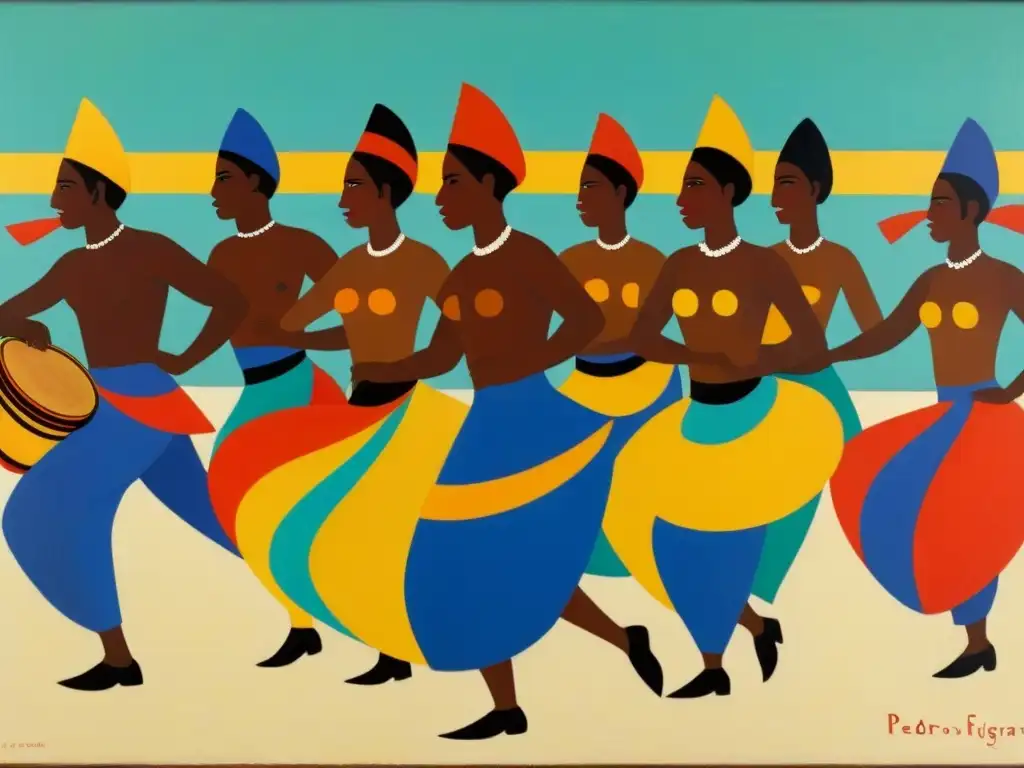 Vibrante pintura de Pedro Figari muestra el Candombe, con bailarines afro-uruguayos y tambores, resaltando la cultura y arte de Figari