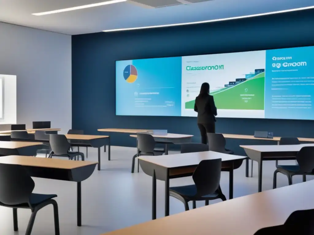 Una visión futurista de un aula en Uruguay, con tecnología avanzada y Big Data en Educación Uruguay