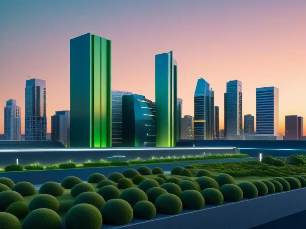 Vista futurista del skyline en Uruguay con edificios innovadores y naturaleza